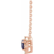 14K Rose Lab-Grown Blue Sapphire & .04 CTW Natural Diamond Halo-Style 18" Necklace