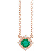 14K Rose Lab-Grown Emerald & .04 CTW Natural Diamond Halo-Style 18" Necklace