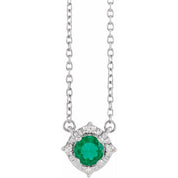 Sterling Silver Lab-Grown Emerald & .04 CTW Natural Diamond Halo-Style 18" Necklace