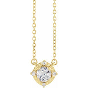 14K Yellow  Lab-Grown White Sapphire & .04 CTW Natural Diamond Halo-Style 18" Necklace