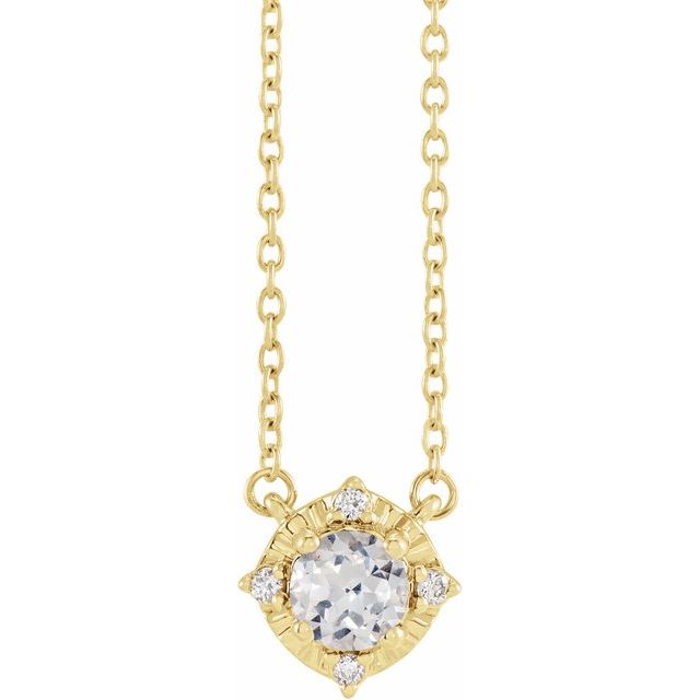 14K Yellow  Lab-Grown White Sapphire & .04 CTW Natural Diamond Halo-Style 18" Necklace