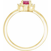 14K Yellow Lab-Grown Ruby & .04 CTW Natural Diamond Halo-Style Ring