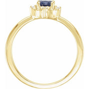 14K Yellow Lab-Grown Blue Sapphire & .04 CTW Natural Diamond Halo-Style Ring