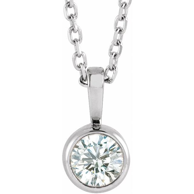 Sterling Silver 9/10 CT Natural Diamond Bezel-Set Solitaire 16-18" Necklace