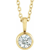 14K Yellow 9/10 CT Natural Diamond Bezel-Set Solitaire 16-18" Necklace