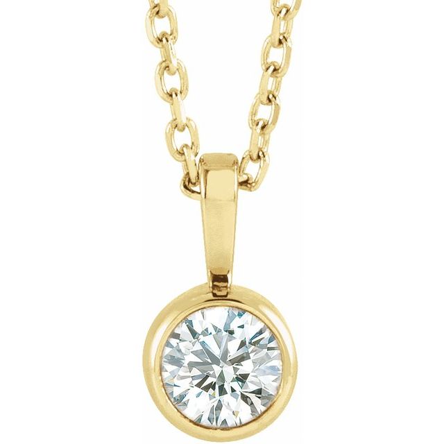 14K Yellow 9/10 CT Natural Diamond Bezel-Set Solitaire 16-18" Necklace