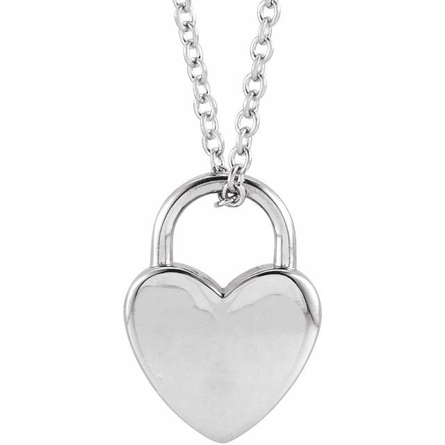 Sterling Silver Engravable Heart Lock Necklace 16-18" - Part Number 87595:108:P