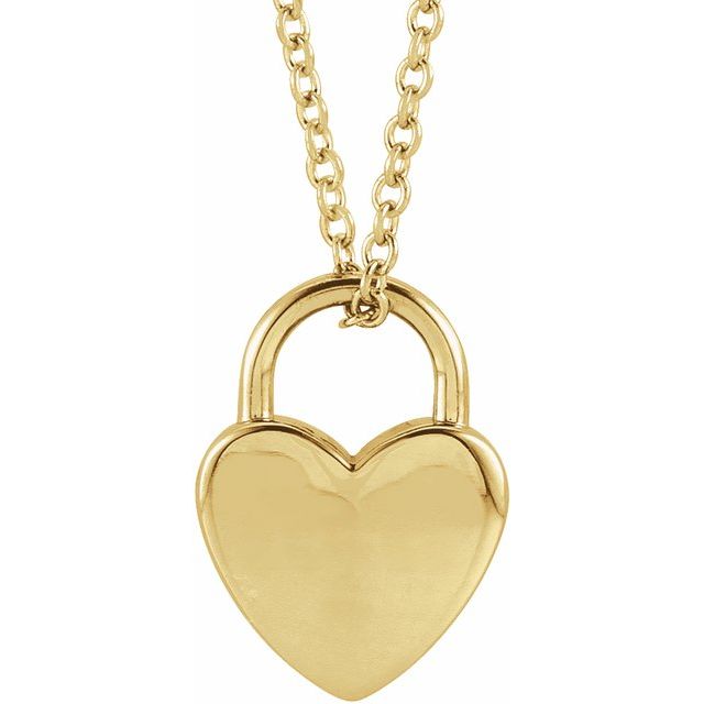 14K Yellow Engravable Heart Lock Necklace 16-18" - Perfect Gift for Loved Ones