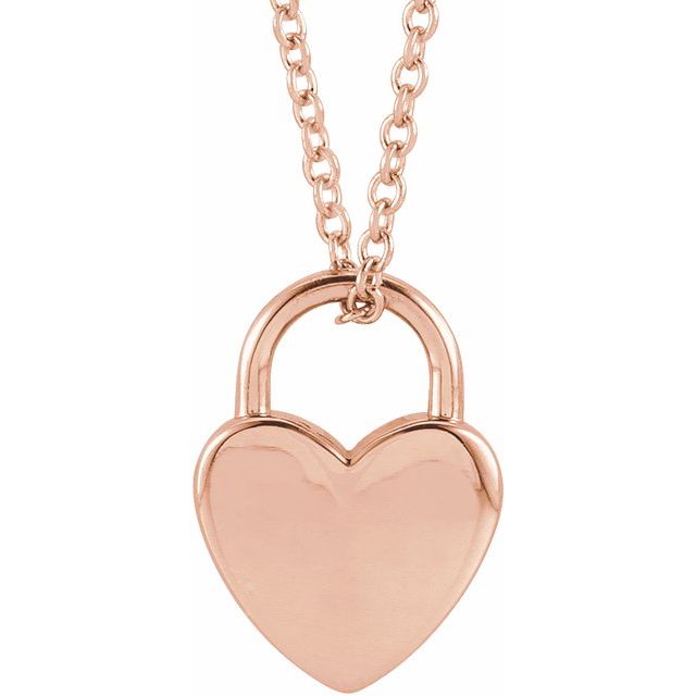 14K Rose Engravable Heart Lock Necklace 16-18" by Brand Name