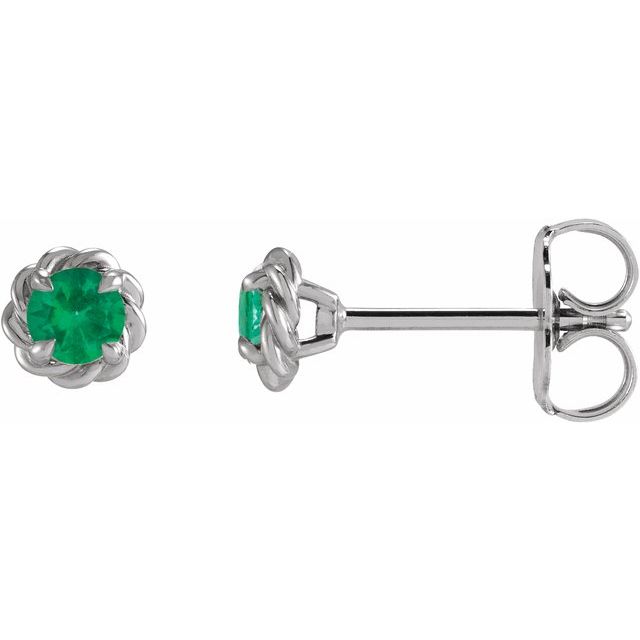 Sterling Silver 5.5 mm Lab-Grown Emerald Claw-Prong Rope Earrings