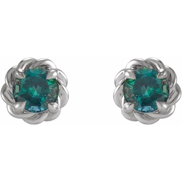 14K White 5.5 mm Lab-Grown Alexandrite Claw-Prong Rope Earrings