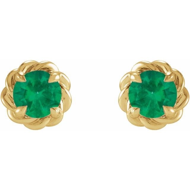 14K Yellow 5.5 mm Lab-Grown Emerald Claw-Prong Rope Earrings