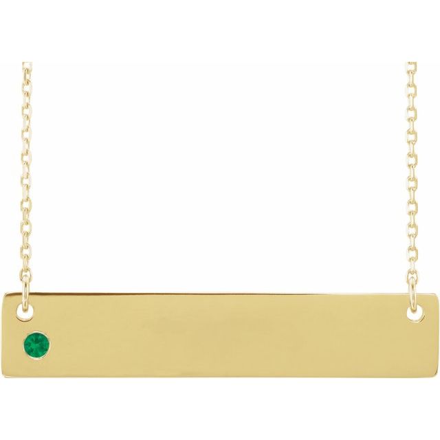 14K Yellow Lab-Grown Emerald Engravable Bar 16-18" Necklace