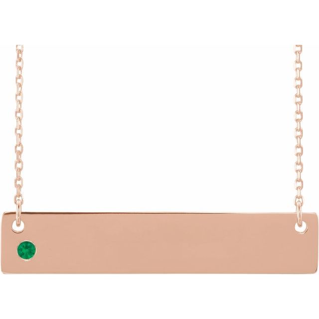 14K Rose Lab-Grown Emerald Engravable Bar 16-18" Necklace