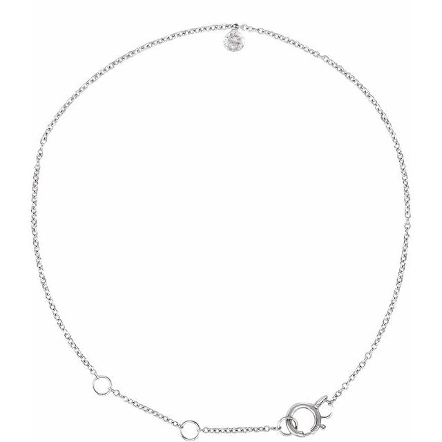 14K White 1/6 CT Drilled Natural Diamond Solitaire 6 1/2-7 1/2" Bracelet