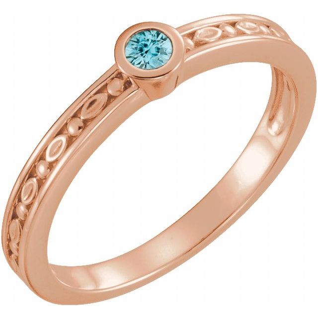 14K Rose Natural Blue Zircon Family Stackable Ring