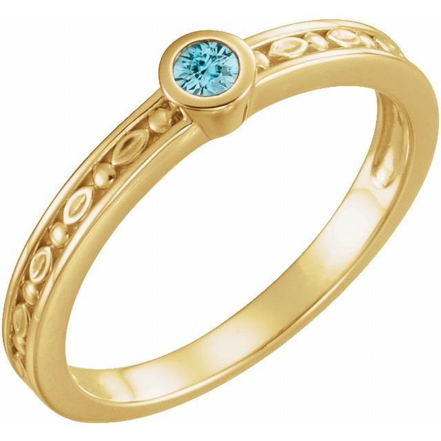 14K Yellow Natural Blue Zircon Family Stackable Ring