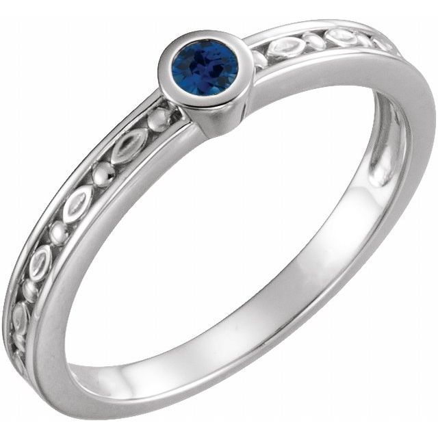 14K White Natural Blue Sapphire Family Stackable Ring