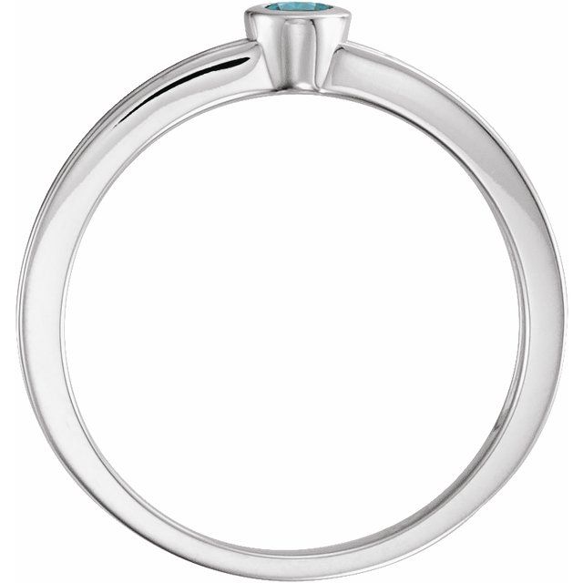 14K White Natural Blue Zircon Family Stackable Ring