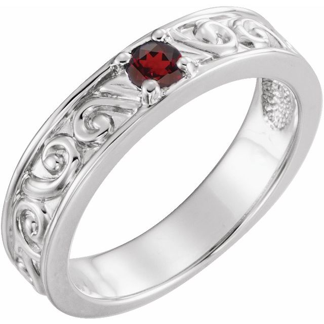Sterling Silver Natural Mozambique Garnet Family Stackable Ring