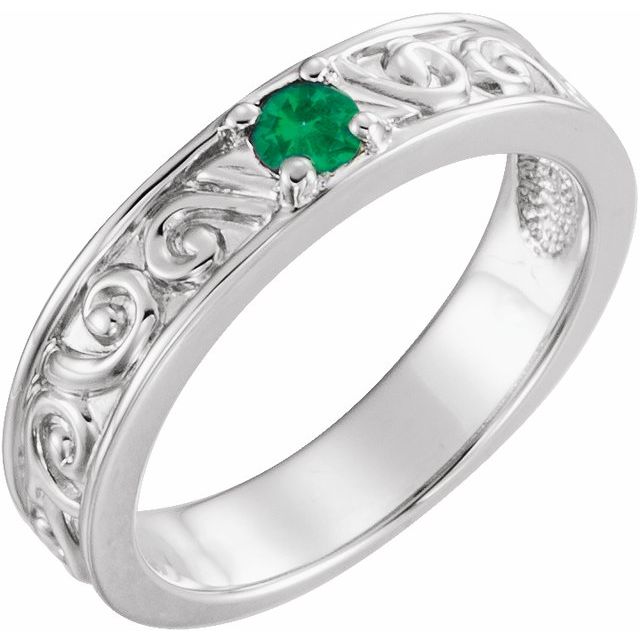 Sterling Silver Natural Emerald Family Stackable Ring