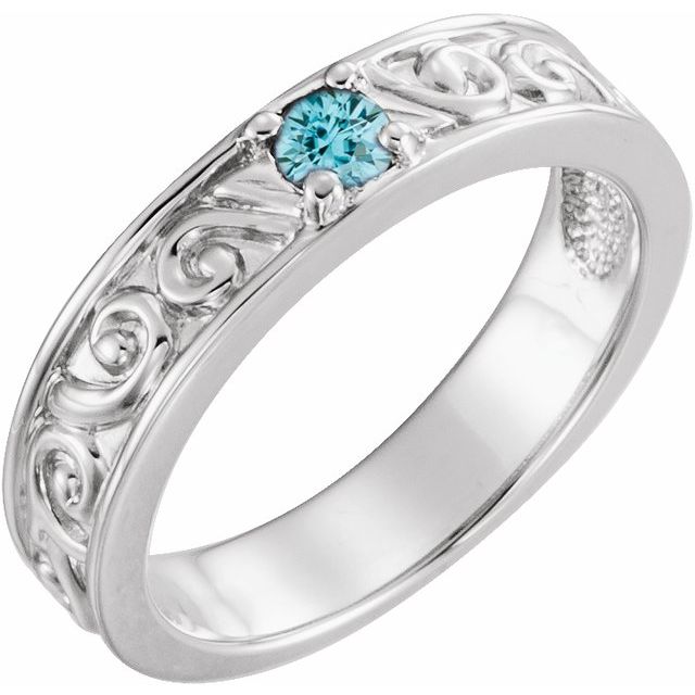 Sterling Silver Natural Blue Zircon Family Stackable Ring