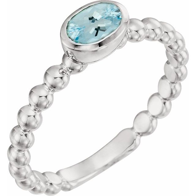 14K White Natural Aquamarine Family Stackable Ring