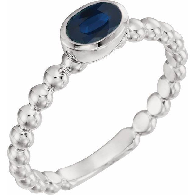 14K White Natural Blue Sapphire Family Stackable Ring