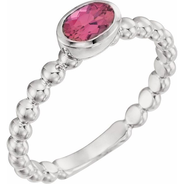 Sterling Silver Natural Pink Tourmaline Family Stackable Ring