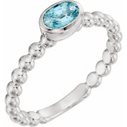 14K White Natural Blue Zircon Family Stackable Ring