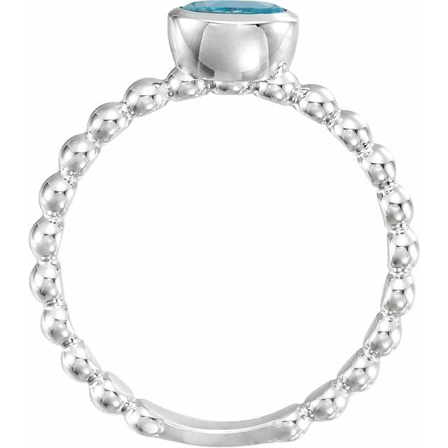 14K White Natural Aquamarine Family Stackable Ring