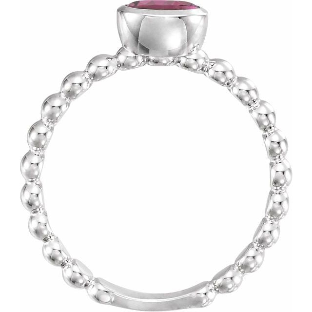 Sterling Silver Natural Pink Tourmaline Family Stackable Ring