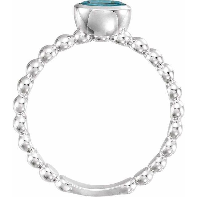 14K White Natural Blue Zircon Family Stackable Ring