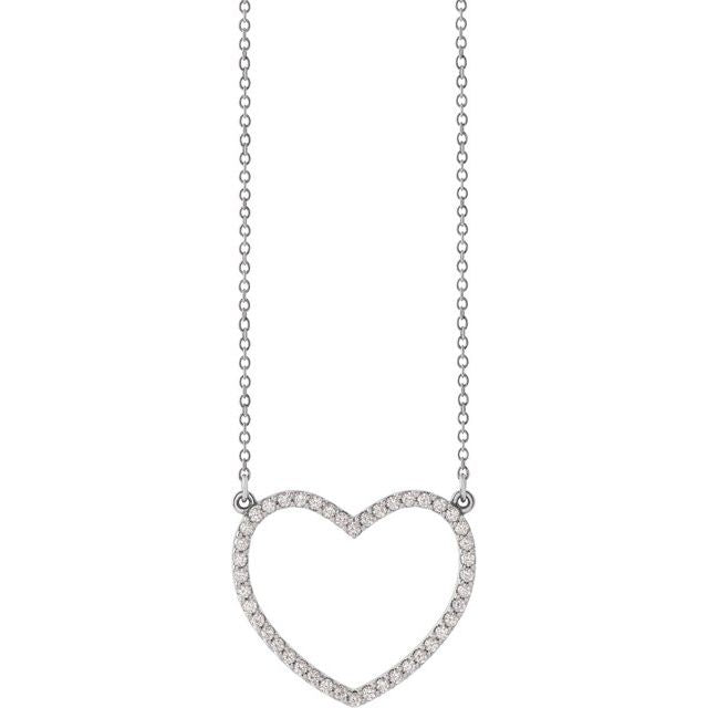 14K White Gold 1/4 CTW Natural Diamond Petite Heart Necklace