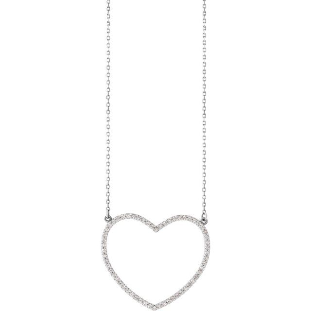 14K White 3/8 CTW Natural Diamond Large Heart 16" Necklace
