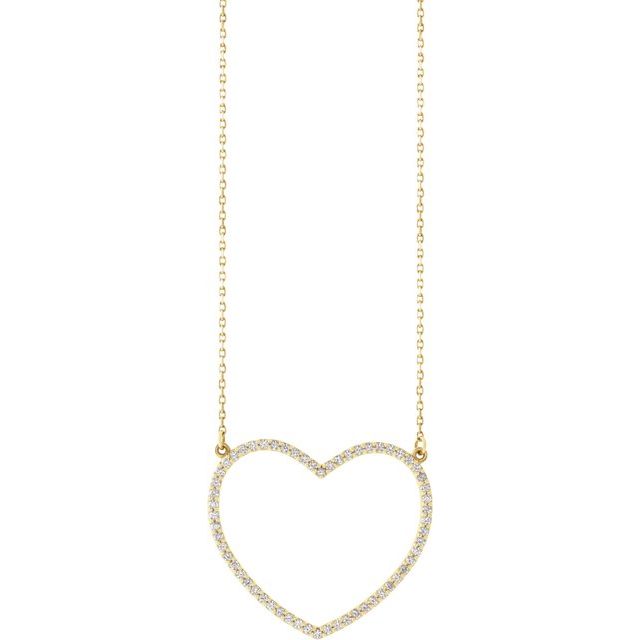 14K Yellow 3/8 CTW Natural Diamond Large Heart 16" Necklace