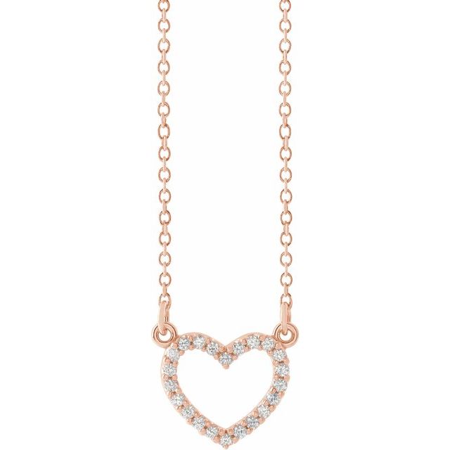 14K Rose Gold 1/8 CTW Natural Diamond Petite Heart Necklace - 16" by Brand Name