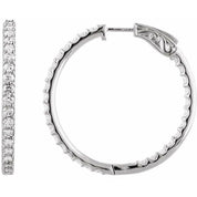 14K White 3 CTW Lab-Grown Diamond Inside-Outside 34.5 mm Hinged Hoop Earrings