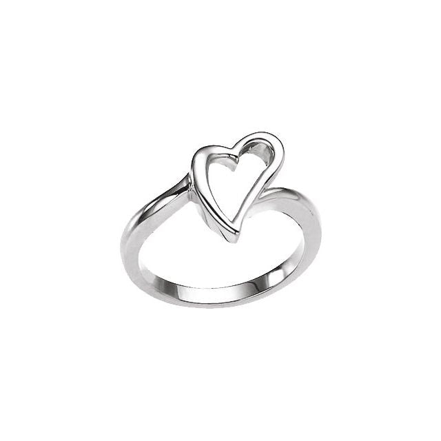 14K White Heart Ring