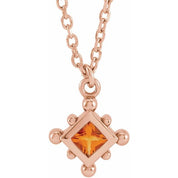 14K Rose Natural Citrine Bezel-Set Beaded 16-18" Necklace