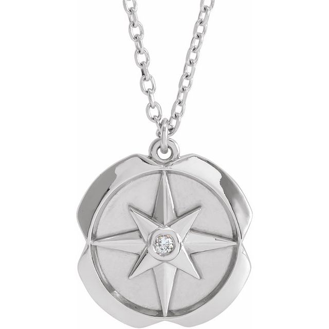 14K Natural Diamond Star Necklace 16-18" with .01 CT Diamonds