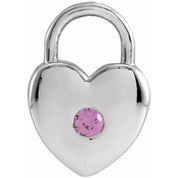 Sterling Silver Natural Pink Sapphire Heart Lock Pendant