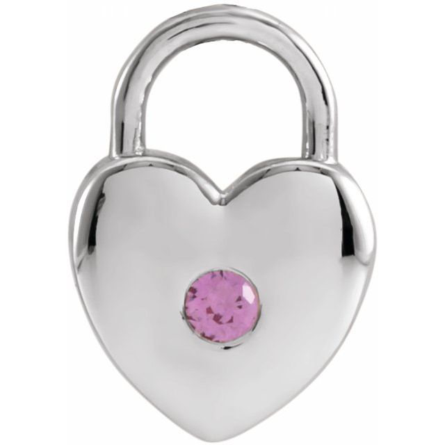 Sterling Silver Natural Pink Sapphire Heart Lock Pendant