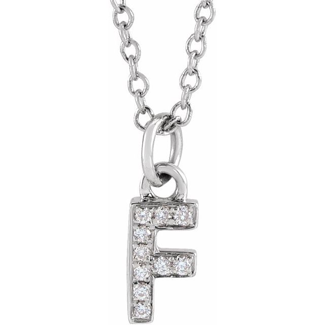 14K White .04 CTW Natural Diamond Petite Initial F 16-18" Necklace