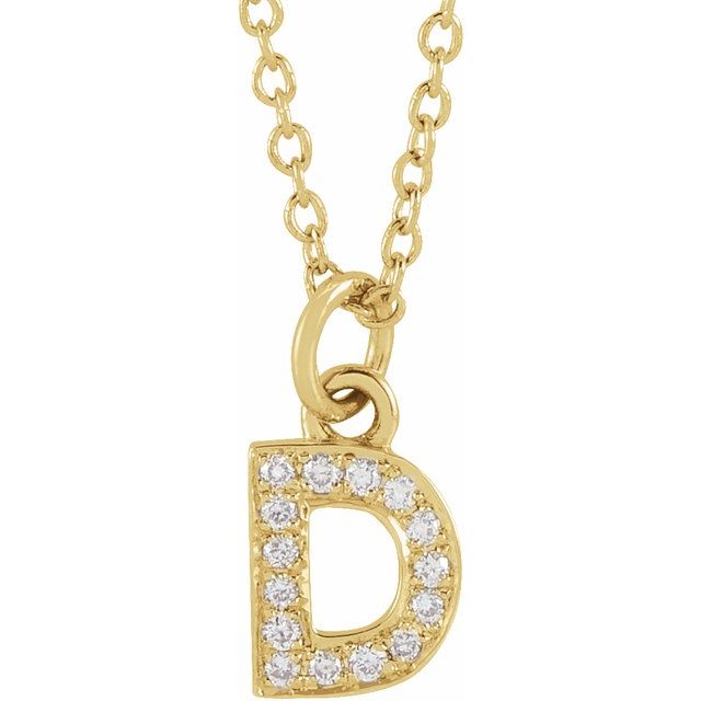 14K Yellow .05 CTW Natural Diamond Petite Initial Necklace 16-18"