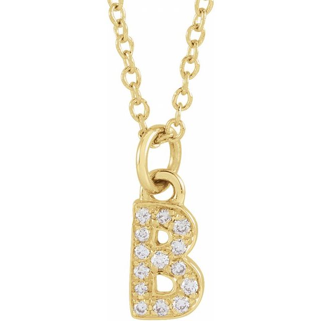 14K Yellow .05 CTW Natural Diamond Petite Initial Necklace 16-18"