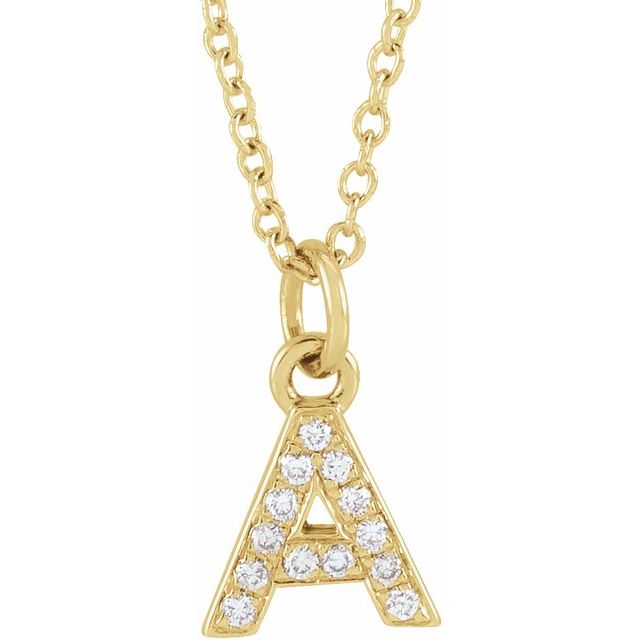 14K Yellow .05 CTW Natural Diamond Petite Initial Necklace 16-18"