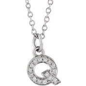 14K White .05 CTW Natural Diamond Petite Initial Q 16-18" Necklace