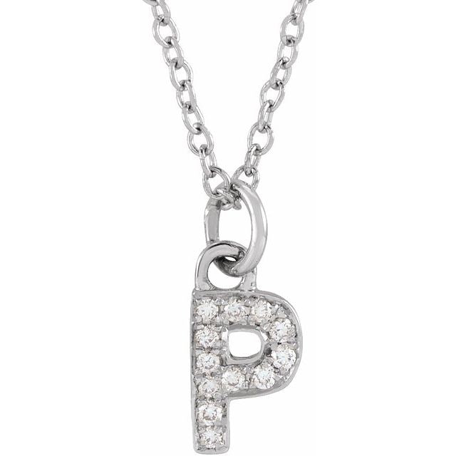 14K White .04 CTW Natural Diamond Petite Initial P 16-18" Necklace