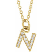14K Yellow .05 CTW Natural Diamond Petite Initial Necklace 16-18"